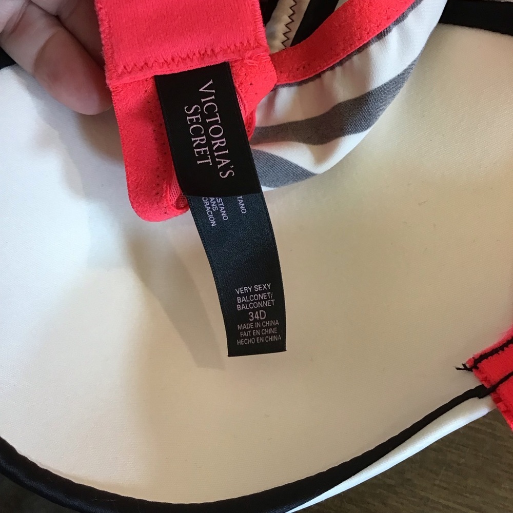 Victoria’s Secret 34D Very Sexy Balconet Striped Black and White Bra Hot Pink - Picture 6 of 9